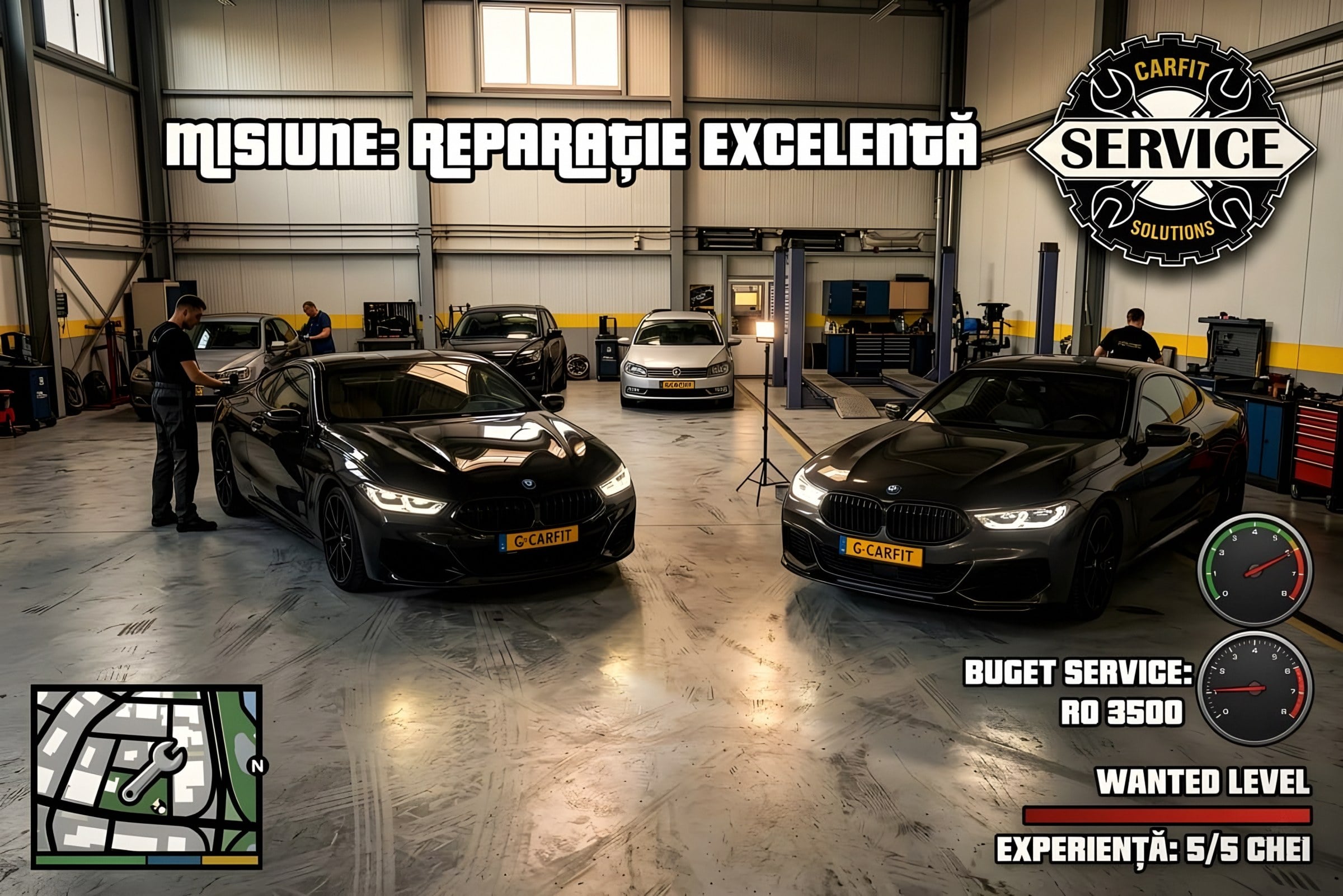 Mașini în atelierul Carfit Service Iași
